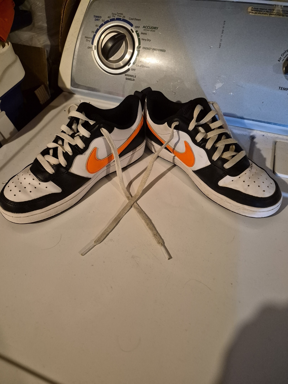 Nike Men’s Low-Top Sneakers — White, Black & Orange Swoosh